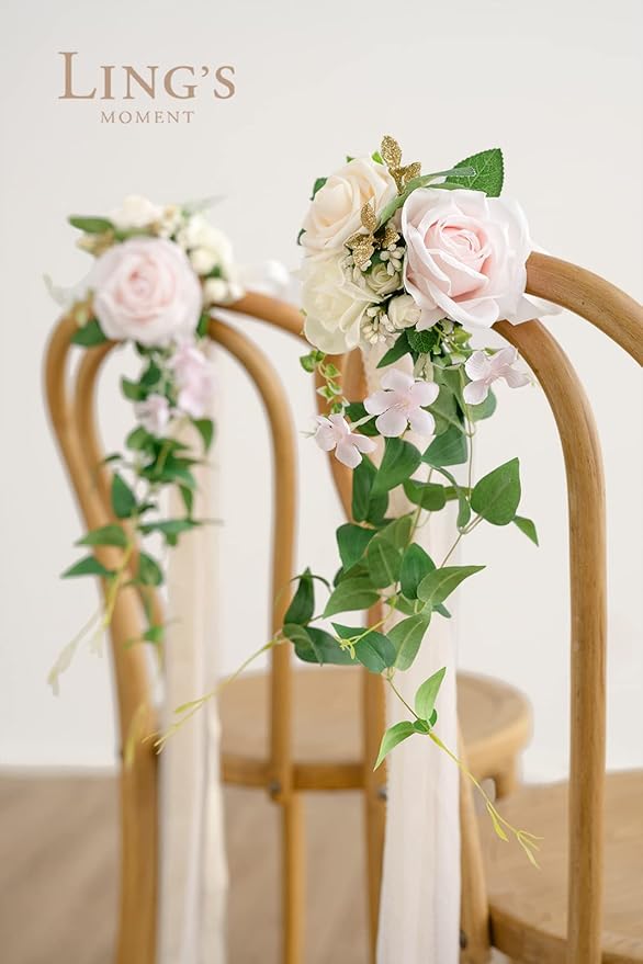 Artificial Flowers 8 Pack Blush and Cream Wedding Aisle Chair Decor