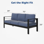Kiss the Water Outdoor Couch Aluminum Patio Furniture Sofa, 3 Seat All-Weather Metal Patio Couch with 5" Thick and Soft Cushion and Wide Arm, Outdoor Sofa for Balcony, Porch