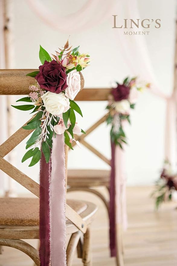 Artificial Flower Aisle Pew Markers 8 Pcs Marsala Blush Wedding Decor