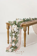 Artificial Flower Garland, 6 Ft Eucalyptus & Willow Leaf in White Beige