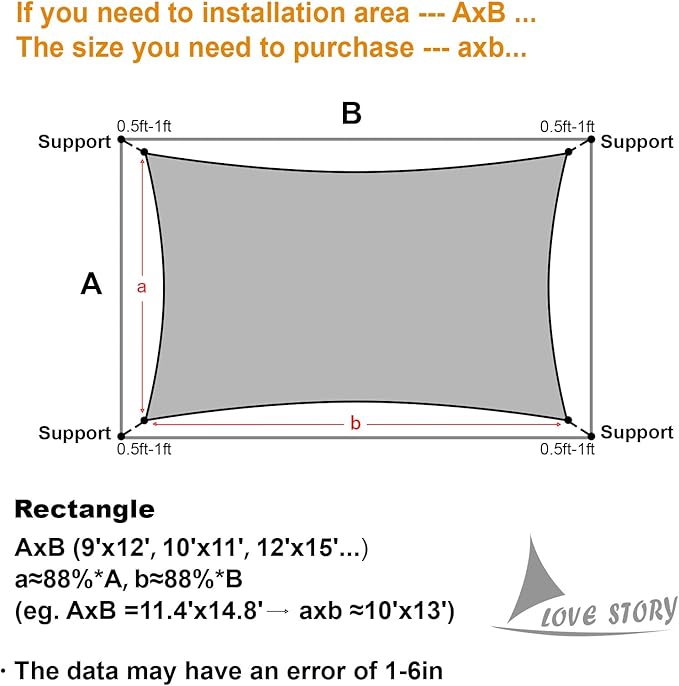 LOVE STORY Custom Size 4'x10' Terra Red Sun Shade Sail Rectangle UV Block Canopy Patio Sail Sunshades Fabric for Outdoor Garden Carport (We Make Custom Size)