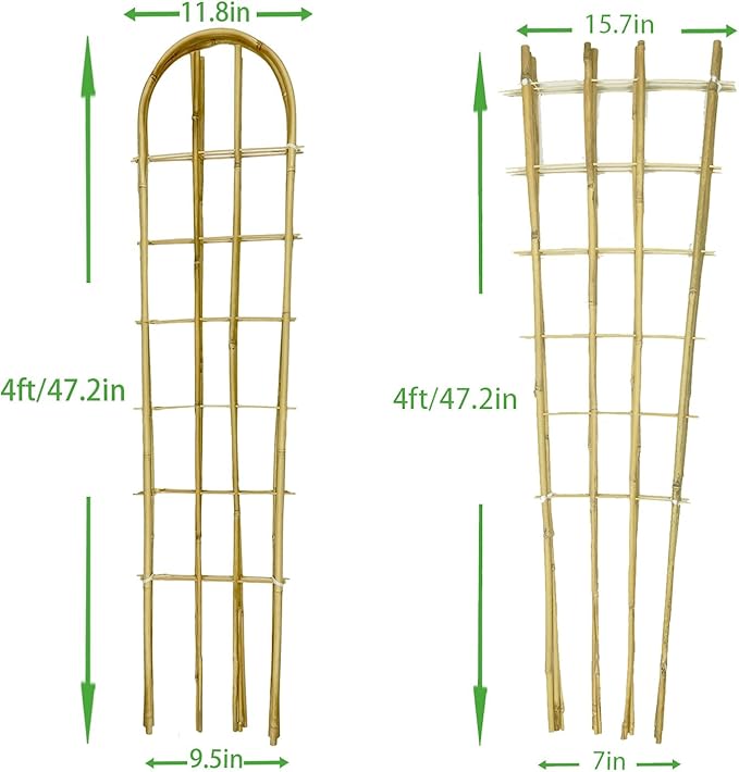 Natural Bamboo Trellis, 4Feet,Fan-Shaped+U-Shape,4Pack,Plant Support Trellis for Outdoor and Indoor Potted Climbing Plants,Vegetables, Cucumber, Tomato, Hoya,