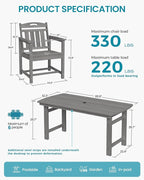 Ciokea HDPE Outdoor Patio Dining Chairs Set of 2, All-Weather Porch Chair with Wide Seat, Durable Outdoor Furniture for Backyard, Garden, Lawn & Poolside, Grey