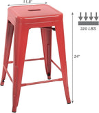 Devoko Metal Bar Stools 24" Indoor Outdoor Stackable Barstools Modern Style Industrial Vintage Counter Bar Stools Set of 4 (24 inch, Red)