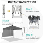Canopy Tent, 10X10 FT Pop Up Canopy Outdoor Tent Slant Legs with Carrying Bag, Portable Gazebo Shelter - 8X8 FT Canopy Cover (Dark Grey with 1 Sidewall)