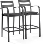 VINGLI Outdoor Bar Stools Set of 2, All-Weather Bar Height Aluminum Stools with 1.6" Thick Cushion, Rust-Proof Patio Chairs for Backyard, Poolside, Balcony & Kitchen Island (Dark Gray)