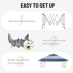 CROWN SHADES 13x13 Pop Up Gazebo, Canopy Tent, Gazebos on Clearance - Outdoor Gazebo for Backyard & Patio Furniture - Carpa Pop Up Tent with Wheeled STO-N-Go Cover Bag (Blue & Grey)