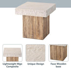 COSIEST Outdoor Medium Side Table, Patio Coffee Table, 19.7 inches Square MgO End Stool with Faux Wooden Pedestal Base,for Patio, Garden, Backyard, Antique Beige