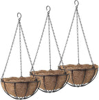 Tosnail 3 Pack 10" Metal Hanging Flower Pots Hanging Planters Plant Basket with Coco Fiber Liners