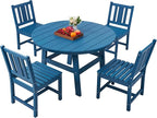 AMERLIFE 5 Piece HDPE Outdoor Dining Table & Chairs Set, All-Weather Patio Table and Chairs Set Furniture with Umbrella Hole for Garden, Backyard, Poolside, Seaside, Blue