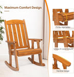 VINGLI Heavy Duty 600 LBS Outdoor Wooden Rocking Chair with Higher Backrest,Patio Rocking Chair with Ergonomic Design, Weatherproof Outdoor Rockers Suit for Patio, Garden, Balcony, Yard
