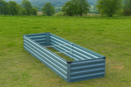 2 Pack 6x1.5x1FT Galvanized Raised Garden Bed Kit, Outdoor Metal Planter Box for Vegetables, Bottomless Rectangular Gardening Bed with Support Rods, Tool-Free Assembly, Gray