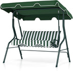 Tangkula 3 Person Porch Swing, Patio Swing with Removable Cushion & Powder-Coated Steel Frame, Outdoor Swing with Canopy for Porch, Backyard, Garden, Balcony (Green)