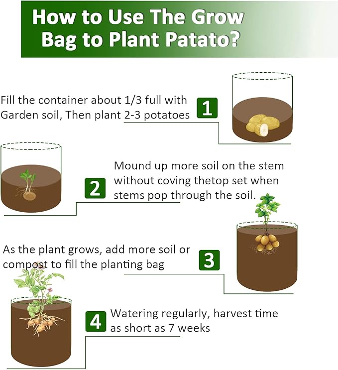 JJGoo Potato Grow Bags, 4 Pack 10 Gallon with Flap and Handles Planter Pots for Onion, Fruits, Tomato, Carrot - Black