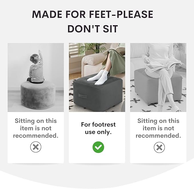 MeMoreCool Square Stuffed Pouf Ottoman Foot Rest, Floor Pouf Foot Stool with Foam Chunk Filling, Soft Stuffed Ottoman Footrest for Living Room, Off-White