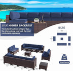 Kullavik 14 Pieces Outdoor Patio Furniture Set PE Wicker Rattan Sectional Sofa Patio Conversation Sets,Navy Blue