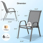 ONBRILL Patio Chairs set of 6, Easy Assembly Stackable Outdoor Dining Chairs with Wide Seat and Sturdy Metal Frame, Breathable All Weather Textilene Outdoor Chairs Set of 6 for Deck, Pool, Porch, Grey