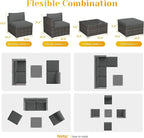 5 Piece Outdoor Patio Sectional Furniture Set, Weather Resistant Rattan Outside Couch, Waterproof Conversation Sofa for Balcony, Porch, Backyard, Deck, Garden, Grey