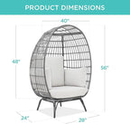Best Choice Products Wicker Egg Chair, Oversized Indoor Outdoor Lounger for Patio, Backyard, Living Room w/ 4 Cushions, Steel Frame, 440lb Capacity - Gray/White Sand