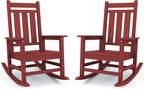 KINGYES Oversized Outdoor Rocking Chair Set of 2, All-Weather Patio Rocking Chairs for Porch, HDPE Outdoor Patio Rockers with High Back & Wide Seat for Garden, Lawn, Red