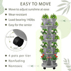 Umigy 2 Set of 7 Tier Vertical Planter Stackable Tower Planters Strawberry Herb Flower and Vegetable Pots Indoor Outdoor Gardening Pots with Removable Wheels and Tools(Light Gray)
