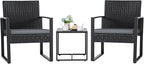 Flamaker 3 Pieces Patio Set Outdoor Wicker Furniture Modern Bistro Rattan Chair Conversation Sets with Coffee Table for Yard (Grey)