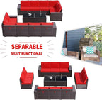 Kullavik 12 Pieces Outdoor Patio Furniture Set PE Wicker Rattan Sectional Sofa Patio Conversation Sets,Red