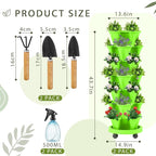Umigy 2 Set of 7 Tier Vertical Planter Stackable Tower Planters Strawberry Herb Flower and Vegetable Pots Indoor Outdoor Gardening Pots with Removable Wheels and Tools(Light Green)