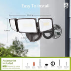 Philips 72W 7400LM LED Flood Lights Outdoor, Switch Controlled Aluminum Security Lights, 3 Adjustable Heads, Wall Mount, 5000K Daylight, Waterproof for Yard, Garage Brown