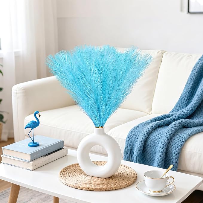 Faux Pampas Grass Stems, Light Blue, 50 Pack, 21.6 Inch Artificial