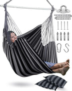 XXL Hammock Chair Hanging Rope Swing with 2 Cushions - Max 500lbs-Perfect for Patio, Porch, Bedroom, Backyard, Indoor or Outdoor - Includes Hanging Hardware Kits