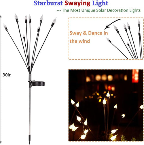 2 Pack Each 8 LEDs Solar Garden Lights Waterproof Outdoor Landscape Path Firefly Lights Single Spike Bulb Swaying Light Warm White