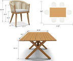 PURPLE LEAF 7 Pieces Outdoor Dining Set with Patio Aluminium Dining Table and Wicker Chairs Modern Furniture Cushions Sets for Backyard Indoor Decor Kitchen Teak