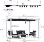 PURPLE LEAF 10' x 13' Patio Aluminum Pergola Outdoor White Heavy-Duty Retractable Metal Pergola with Double Sun Shade Canopy and Light for Backyard Gardens Deck, Navy Blue
