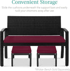 Best Choice Products Set of 2 Wicker Ottomans, Multipurpose Outdoor Furniture for Patio, Backyard, Additional Seating, Footrest, Side Table w/Removable Cushions, Steel Frame - Deep Burgundy/Black