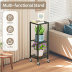 LASZOLA 3 Tier Black Metal Plant Stand Indoor Outdoor with Wheel for Large Planter, Modern Heavy Duty Tall Rolling Rack for Corner House Bathroom Patio Floor, Iron Flower Shelf Holder for Orchid Fern