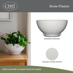 Classic Home and Garden Rosie Modern Planter w/Drainage - Contemporary Planter Bowls - Shallow Round Vases for Small Plants - Versatile Indoor & Outdoor Pots (10” Stark White)