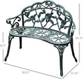 Outdoor Bench with Armrests, Cast Aluminum Frame, Antique Green