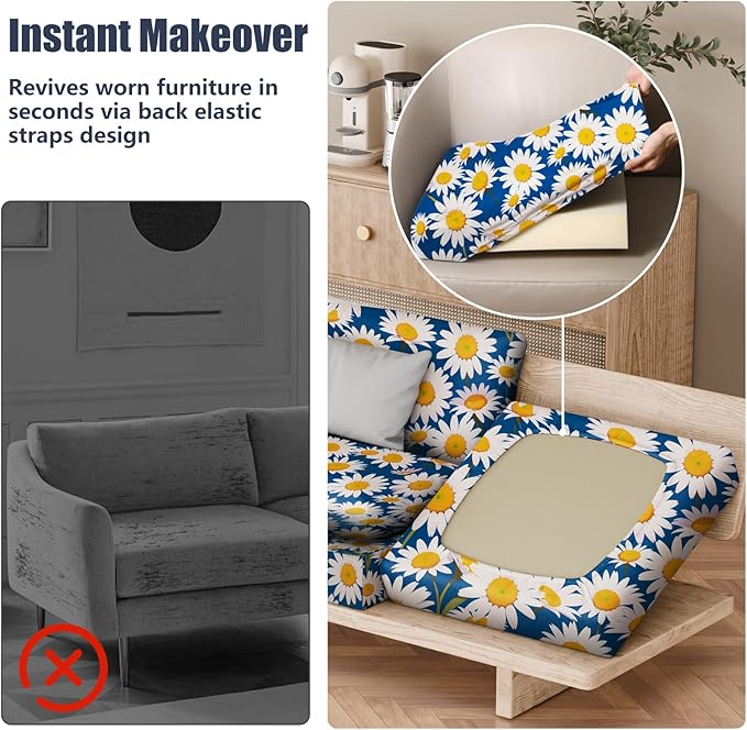 Cushion Covers 8 Pack Stretch Fit Daisy Flower Patio Slipcovers