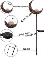 Solar Garden Light Outdoor Decorative, Moon Decor Crackle Glass Globe Garden Stake Metal Lights，Waterproof Warm White LED for Pathway, Lawn, Patio, Yard Ornaments for Outside