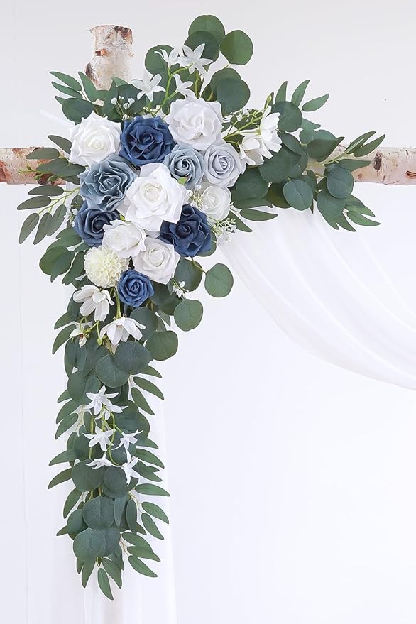 Artificial Flowers Wedding Arch Swag Kit, Dusty Blue and White, 26 Ft Drape