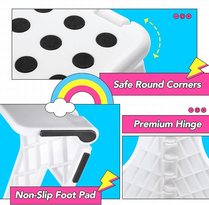 Delxo Folding Step Stool,11 Inch Non-Slip Foldable Step Stools for Kids and Adults,Portable Foldable Step Stool Lightweight Small Folding Stool with Handle for Kitchen Bathroom in White,1 Pack