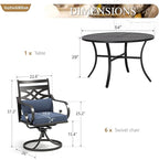 Sophia and William Swivel Patio Dining Set for 6, Outdoor Table and Chairs, Removable Seat Cushions, Black 54" Round Patio Dining Table,Blue