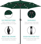 Best Choice Products 7.5ft Outdoor Solar Market Table Patio Umbrella for Deck, Pool w/Tilt, Crank, LED Lights - Green
