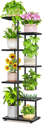 LASZOLA 6 Tier Plant Stand Indoors Outdoors for Large Heavy Duty Planter, Black Metal Tall Flower Holder Rack with Multiple Shelf for Modern Patio Corner, Vertical Organizer, Weather Resistant Bracket
