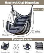 Halalona Hammock Chair Hanging Hammock Chair Rope Swing 2 Cushions Included-Sturdy & Durable Soft Cotton Hand Woven Hammock Swing for Bedroom, Porch, Patio-Indoor/Outdoor