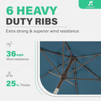 JEAREY 7.5FT Patio Umbrella Outdoor Market Umbrella with 6 Sturdy Ribs, Push Button Tilt/Crank Table Umbrella for Garden, Deck, Backyard and Pool, Lake Blue