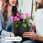 12 Inch Large Plant Pots for Indoor or Outdoor Plants, Wide Water Ripples Flower Pots with Drainage Holes & Saucer, Plastic Planters Set for Garden & Home Decor (Black)