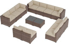 Aoxun Patio Furniture Sets, 14-Piece Outdoor Patio Furniture with 44'' Propane Gas Firepit Table, Wicker Outdoor Conversation Set Sectional Sofa for Backyard, Poolside, Garden