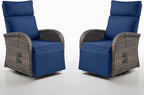 Belord Swivel Outdoor Recliner Chair Set of 2 - Reclining Patio Chair with Adjustable Backrest and Footrest, All-Weather Wicker Chaise Lounge Chair Outdoor for Pool Deck Brown (Upgraded 2.0)